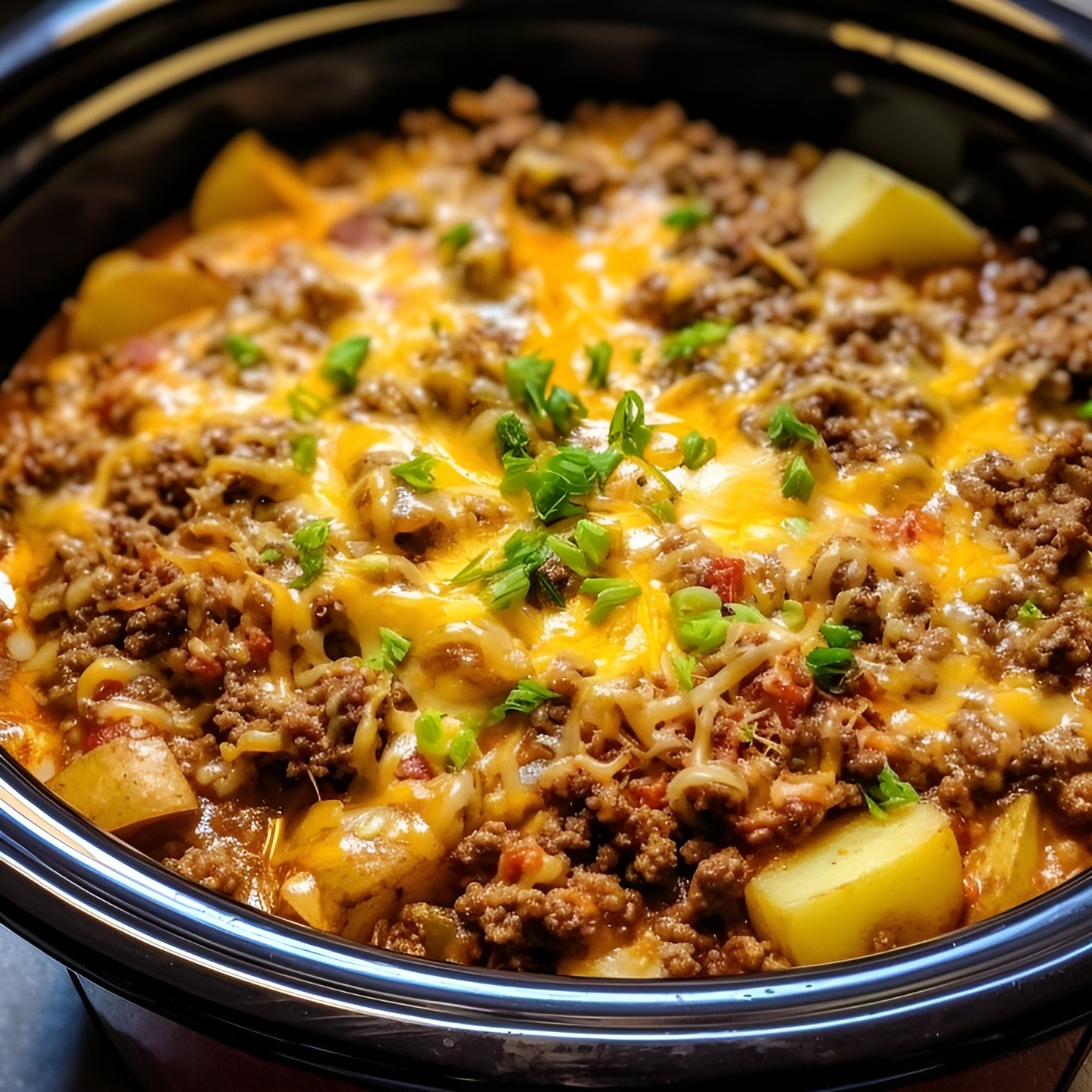 This slow cooker hamburger potato casserole is the perfect comfort meal