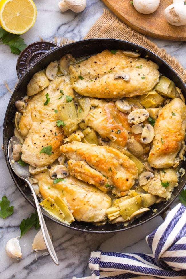 Chicken Artichoke Mushroom Skillet